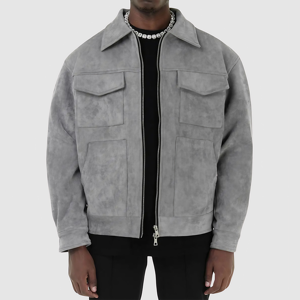 Veste homme cintrée à fermeture zippée, gris ou noir, gris