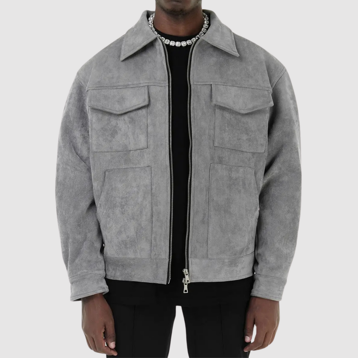 Veste homme cintrée à fermeture zippée, gris ou noir, gris