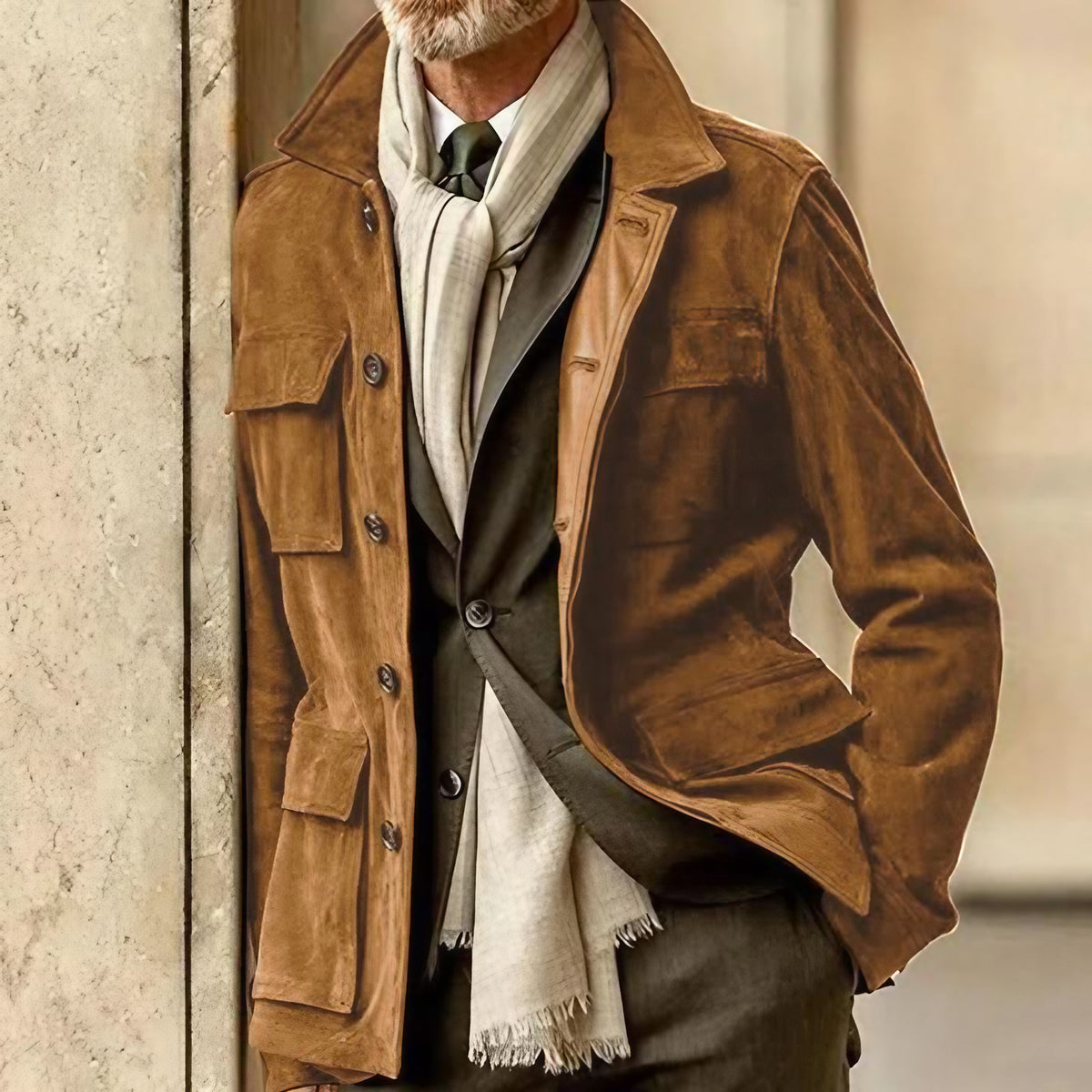 Veste homme coupe ajustée à poches, quatre coloris, du XS au 3XL, kaki