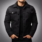 Veste en denim homme à col polo, boutonnée, quatre coloris, noir