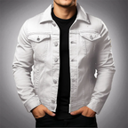 Veste en denim homme à col polo, boutonnée, quatre coloris, blanc