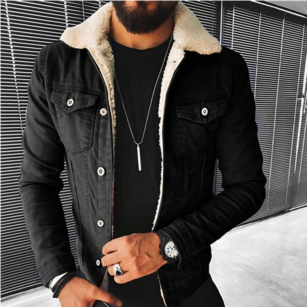 Veste en jean homme, noir, bleu ou bleu foncé, du S au 2XL, noir