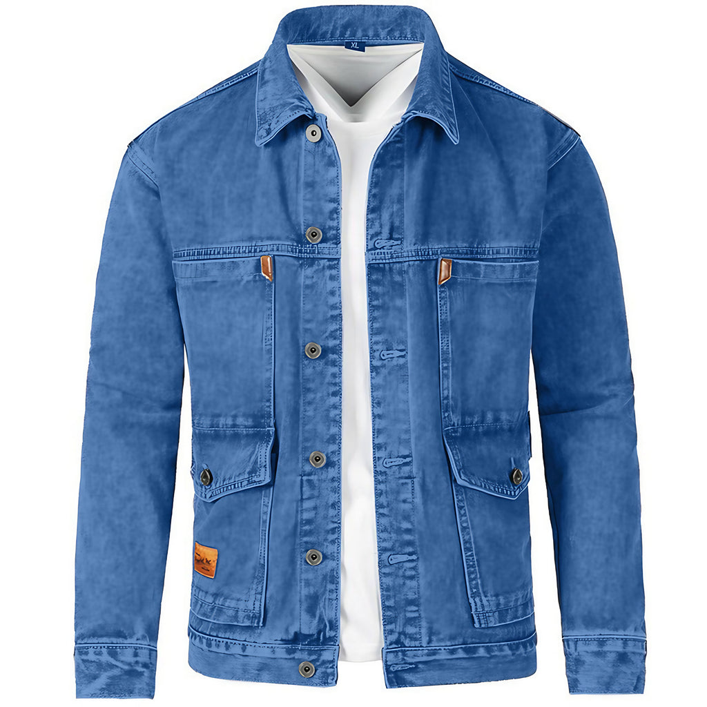 Veste en jean homme à boutons et poches poitrine, trois coloris, bleu