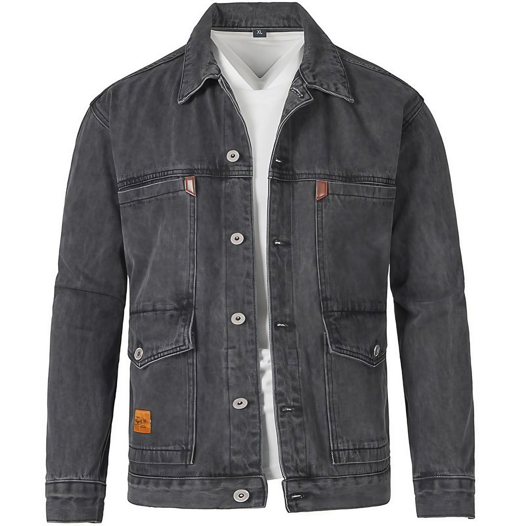 Veste en jean homme à boutons et poches poitrine, trois coloris, gris foncé