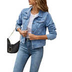 Veste en jean courte femme, légèrement cintrée, sept coloris, bleu