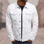 Veste en jean homme coupe slim, coutures contrastées, cinq coloris, blanc