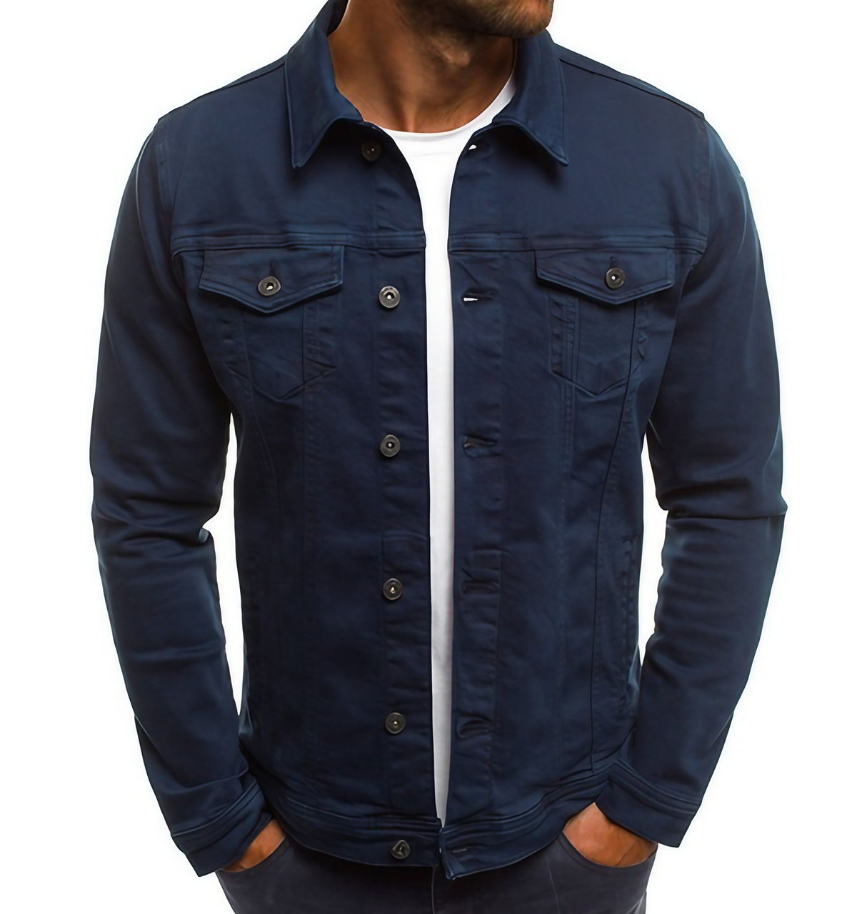 Veste en jean homme décontractée, six coloris, du S au 3XL, bleu foncé