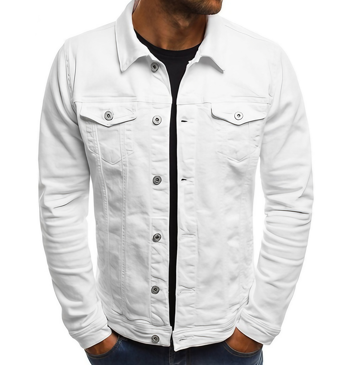Veste en jean homme décontractée, six coloris, du S au 3XL, blanc