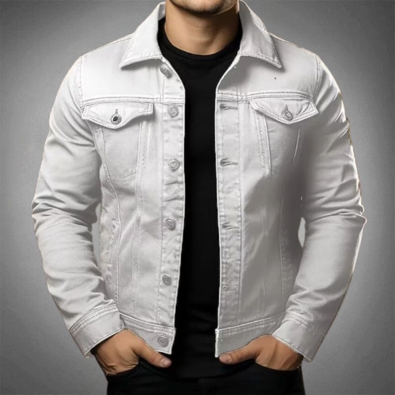 Veste en jean homme coupe ajustée, quatre coloris, blanc