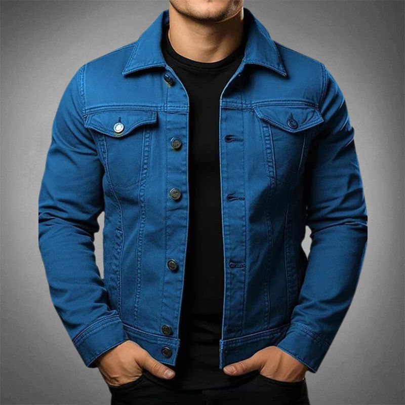 Veste en jean homme coupe ajustée, quatre coloris, bleu