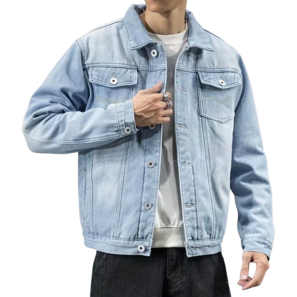 Veste homme boutonnée à poches poitrine, trois tons de bleu