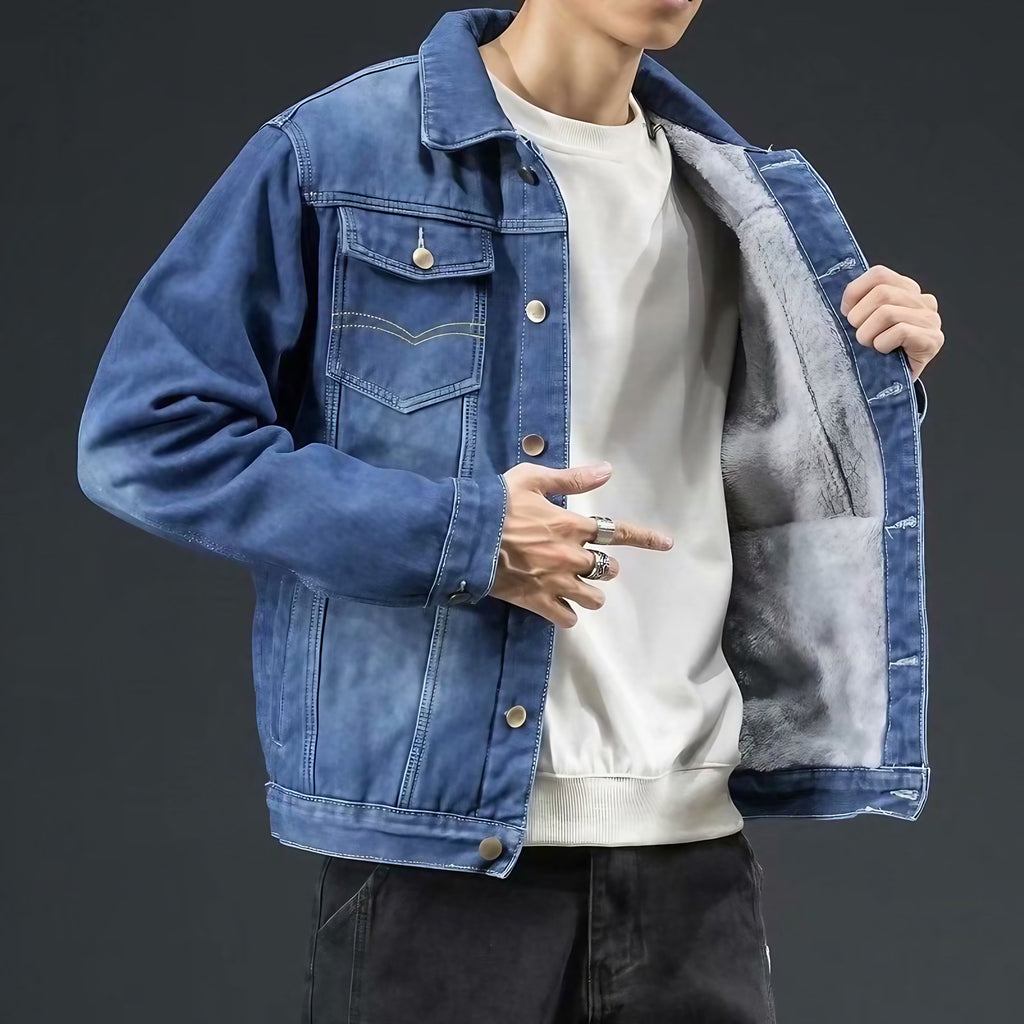Veste homme boutonnée à poches poitrine, trois tons de bleu, bleu foncé