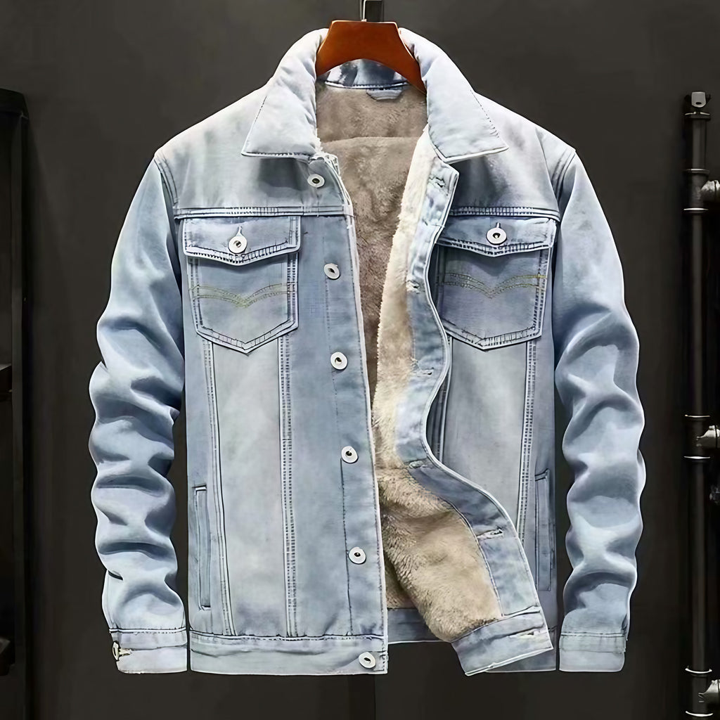 Veste homme boutonnée à poches poitrine, trois tons de bleu, bleu clair
