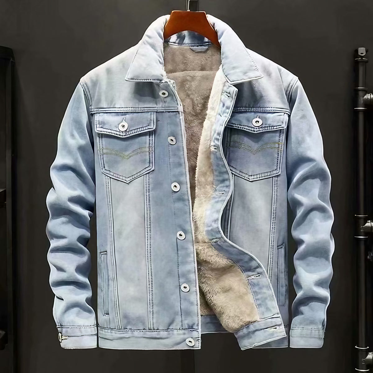 Veste homme boutonnée à poches poitrine, trois tons de bleu, bleu clair
