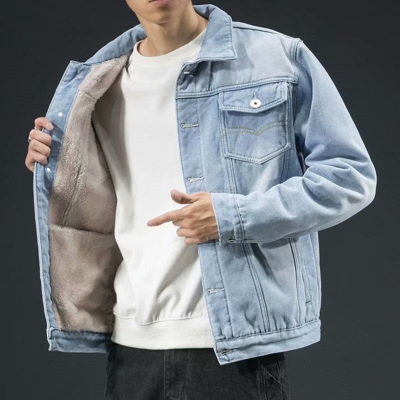 Veste homme boutonnée à poches poitrine, trois tons de bleu