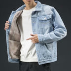 Veste homme boutonnée à poches poitrine, trois tons de bleu