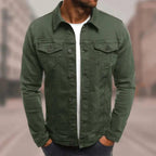 Veste en jean homme coupe ajustée, coutures contrastées, vert militaire