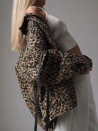 Veste en jean femme imprimé léopard, épaules tombantes