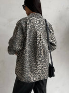 Veste en jean femme imprimé léopard, épaules tombantes