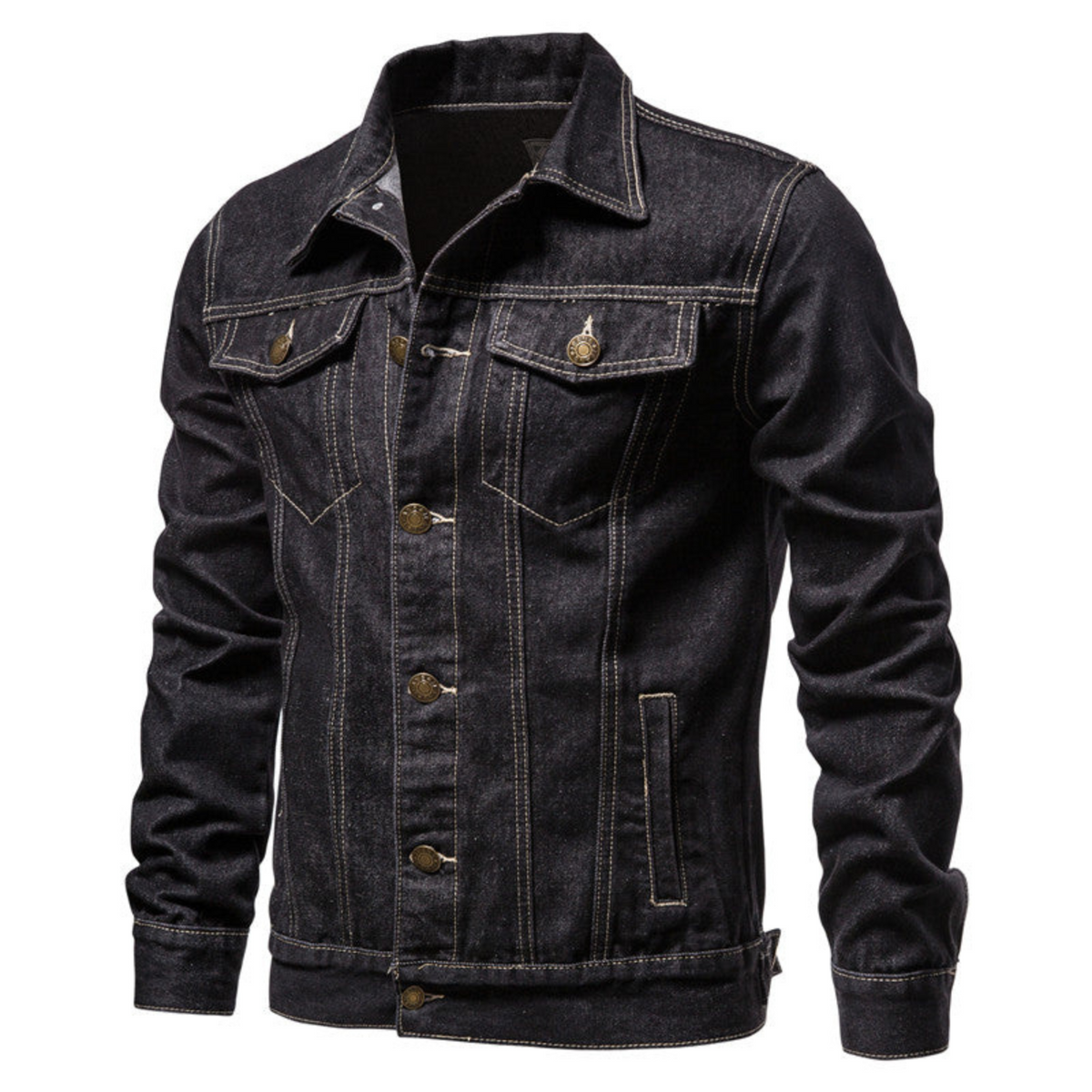 Veste en jean homme, col rabattu et poches poitrine
