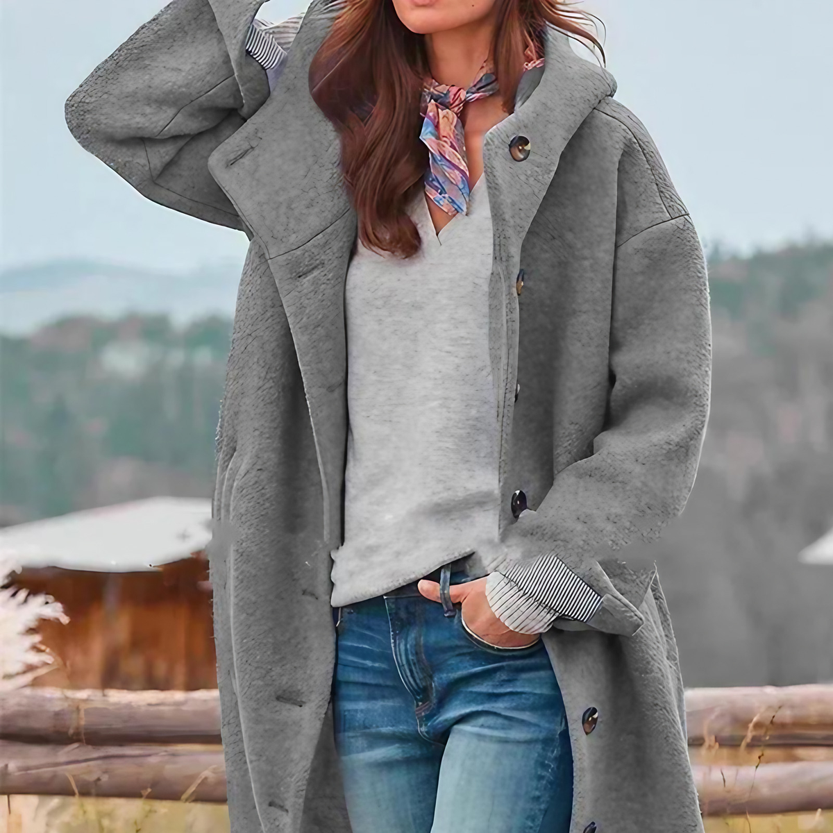 Veste femme épaisse en tweed, cintrée et zippée, gris