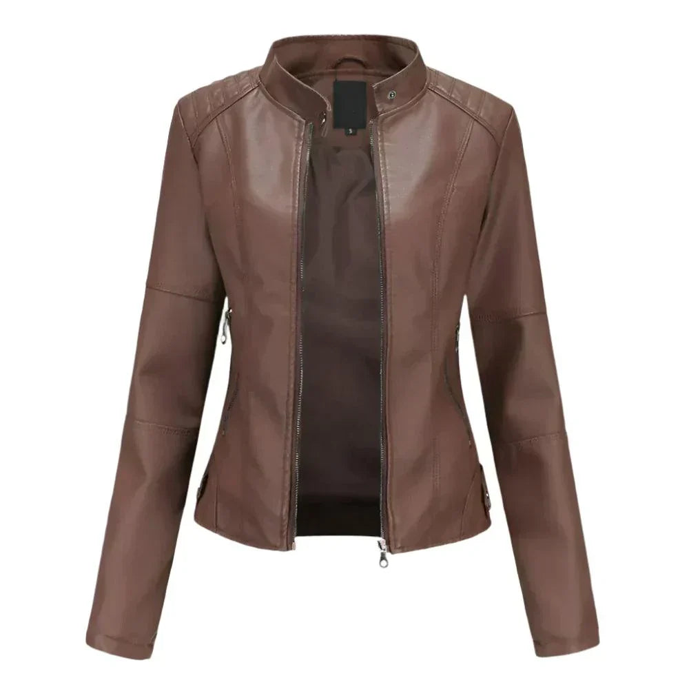 Veste femme ajustée à fermetures éclair, cinq coloris, brun foncé