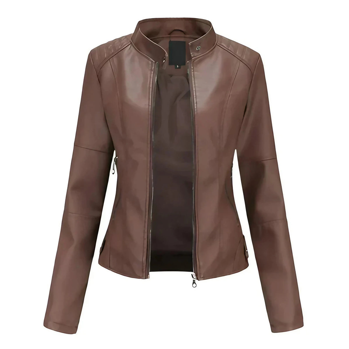 Veste femme ajustée à fermetures éclair, cinq coloris, brun foncé