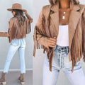 Veste courte femme à franges, style bohème, cinq coloris, marron