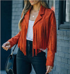 Veste courte femme à franges, style bohème, cinq coloris, orange