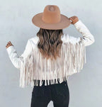 Veste courte femme à franges, style bohème, cinq coloris, blanc