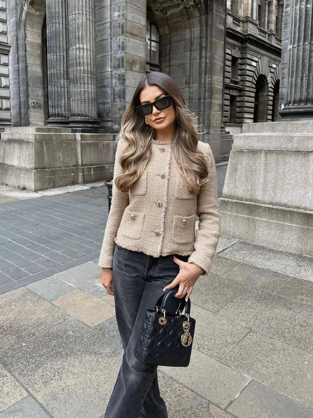 Veste femme beige structurée à boutonnage devant, du XS au L
