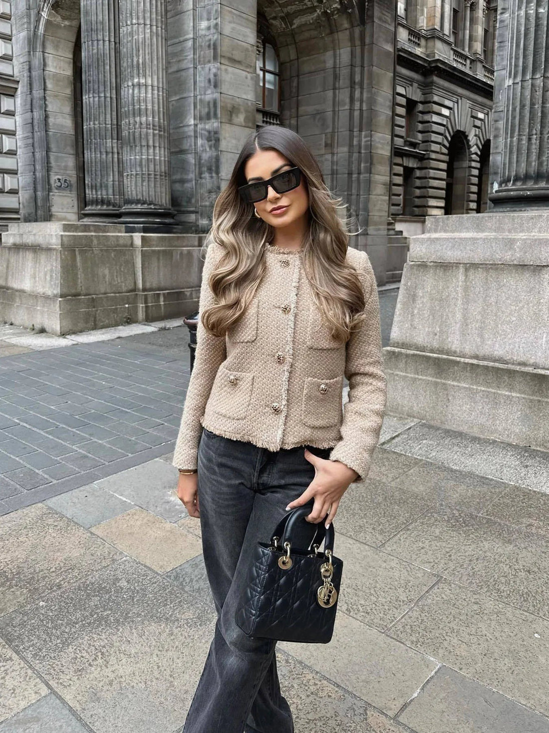 Veste femme beige structurée à boutonnage devant, du XS au L