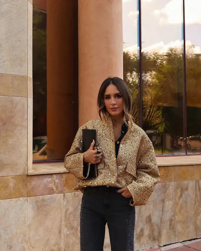 Veste à paillettes dorée femme, du S au L