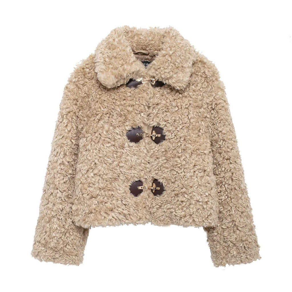 Veste chaude femme à boucles et col large, beige, beige