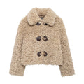 Veste chaude femme à boucles et col large, beige, beige