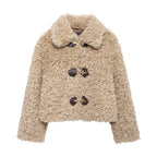 Veste chaude femme à boucles et col large, beige, beige