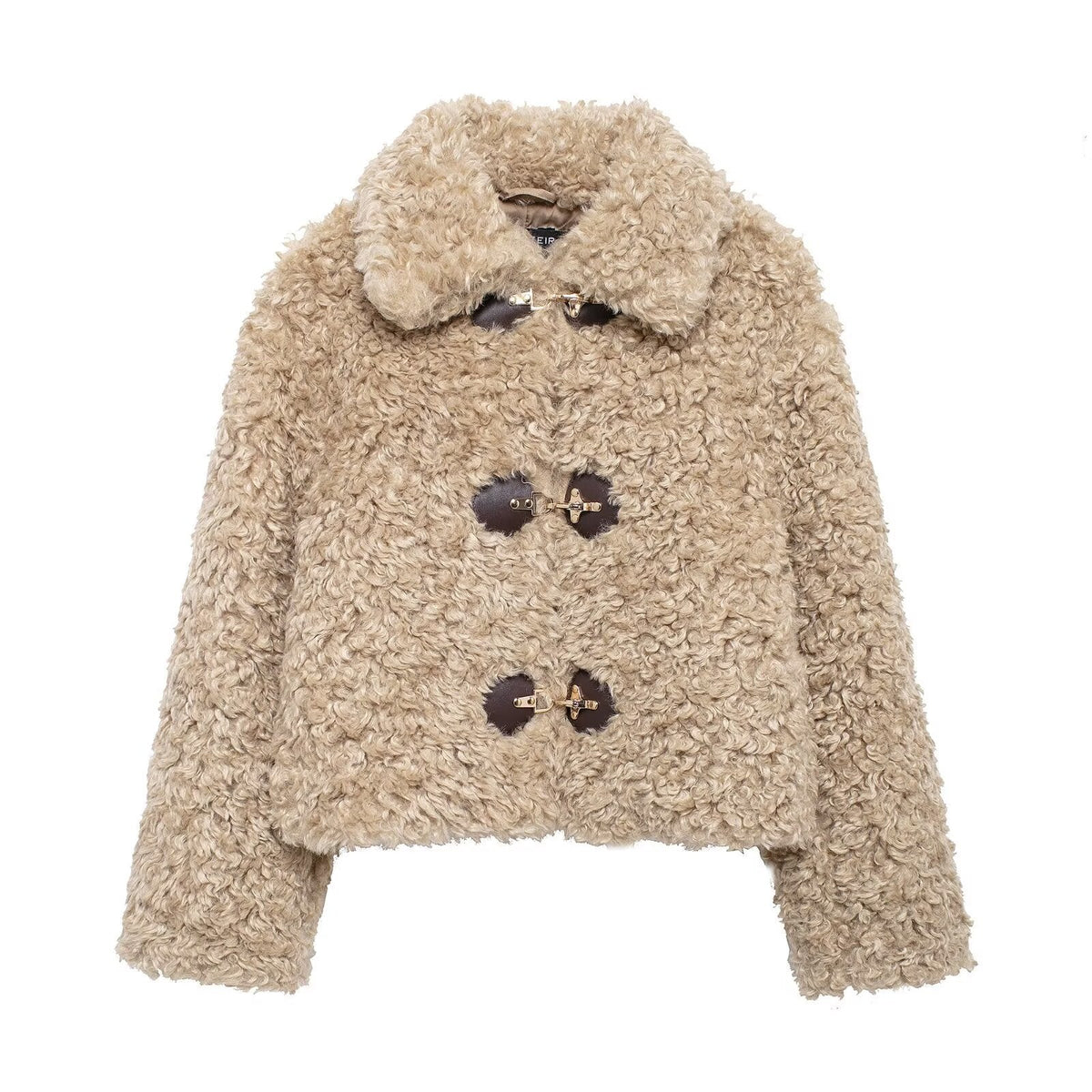 Veste chaude femme à boucles et col large, beige, beige