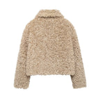 Veste chaude femme à boucles et col large, beige
