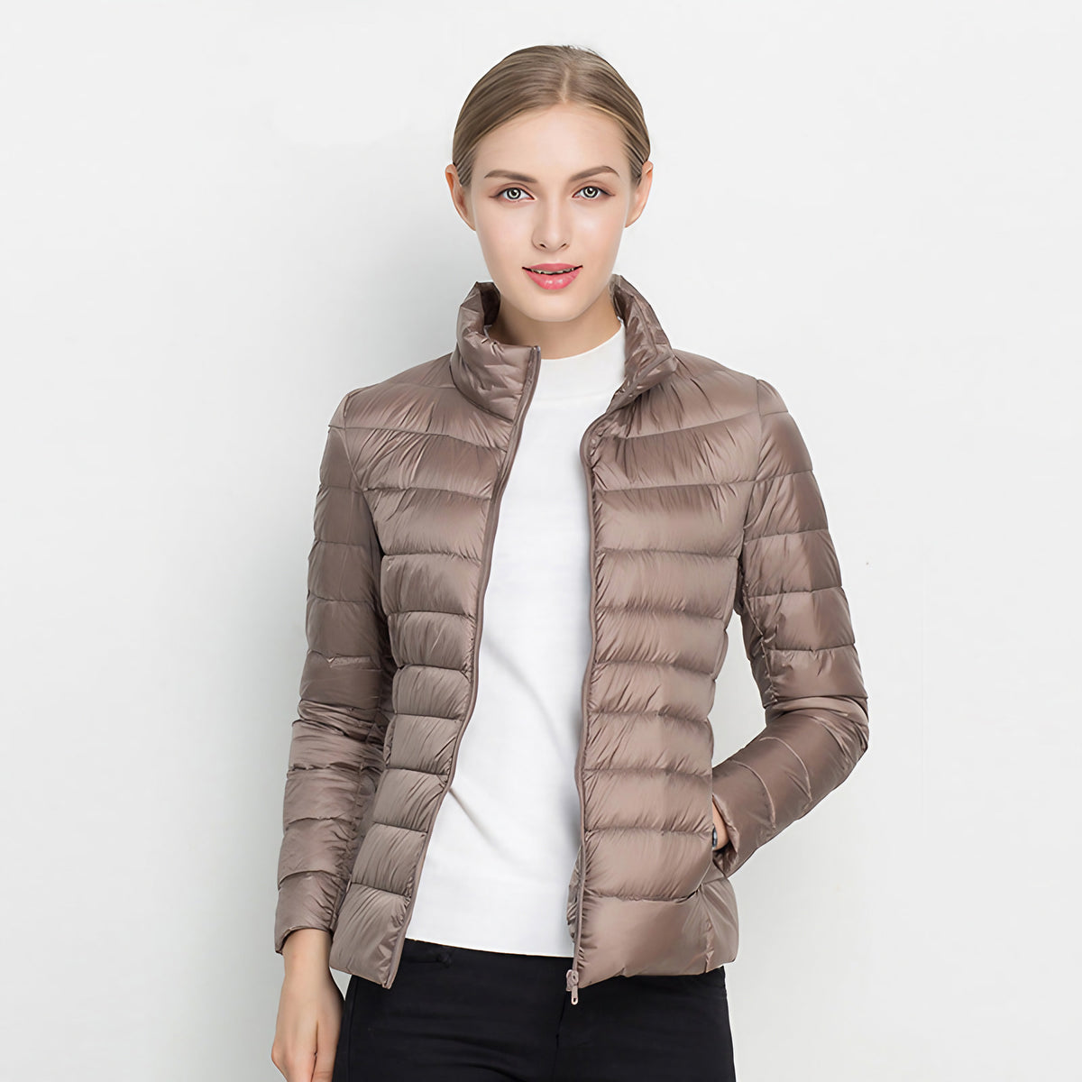 Veste légère imperméable femme à col montant, huit coloris, beige