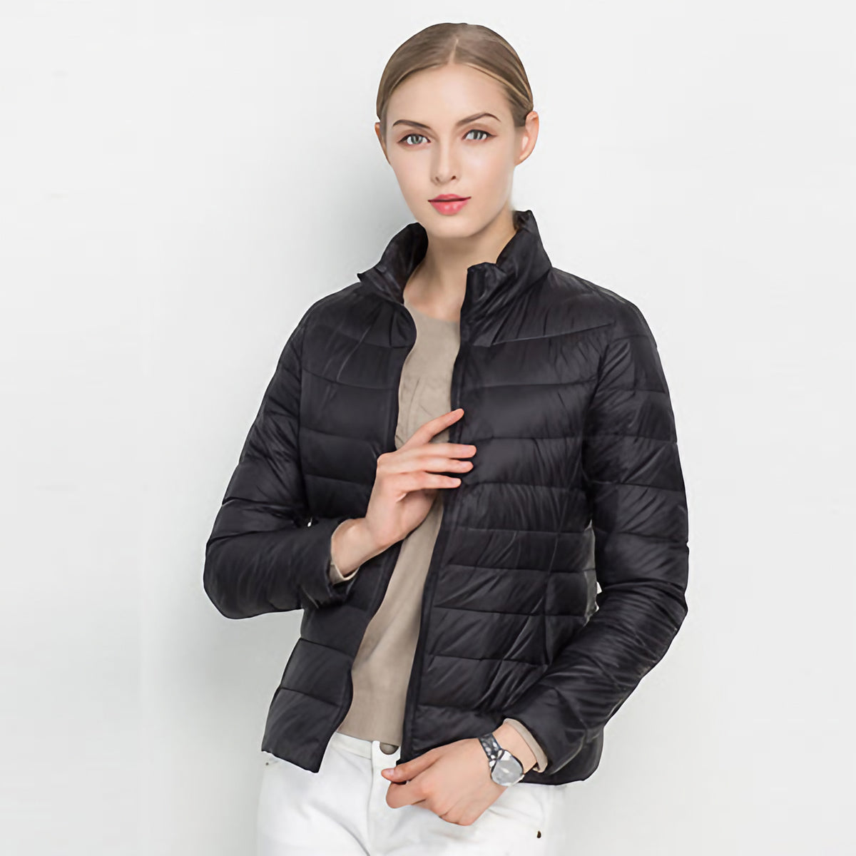 Veste légère imperméable femme à col montant, huit coloris, noir