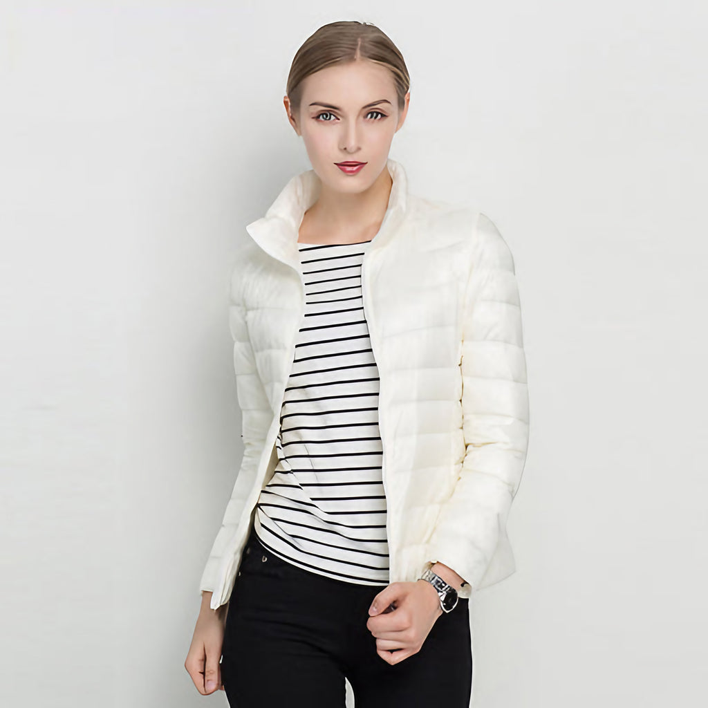 Veste légère imperméable femme à col montant, huit coloris, blanc