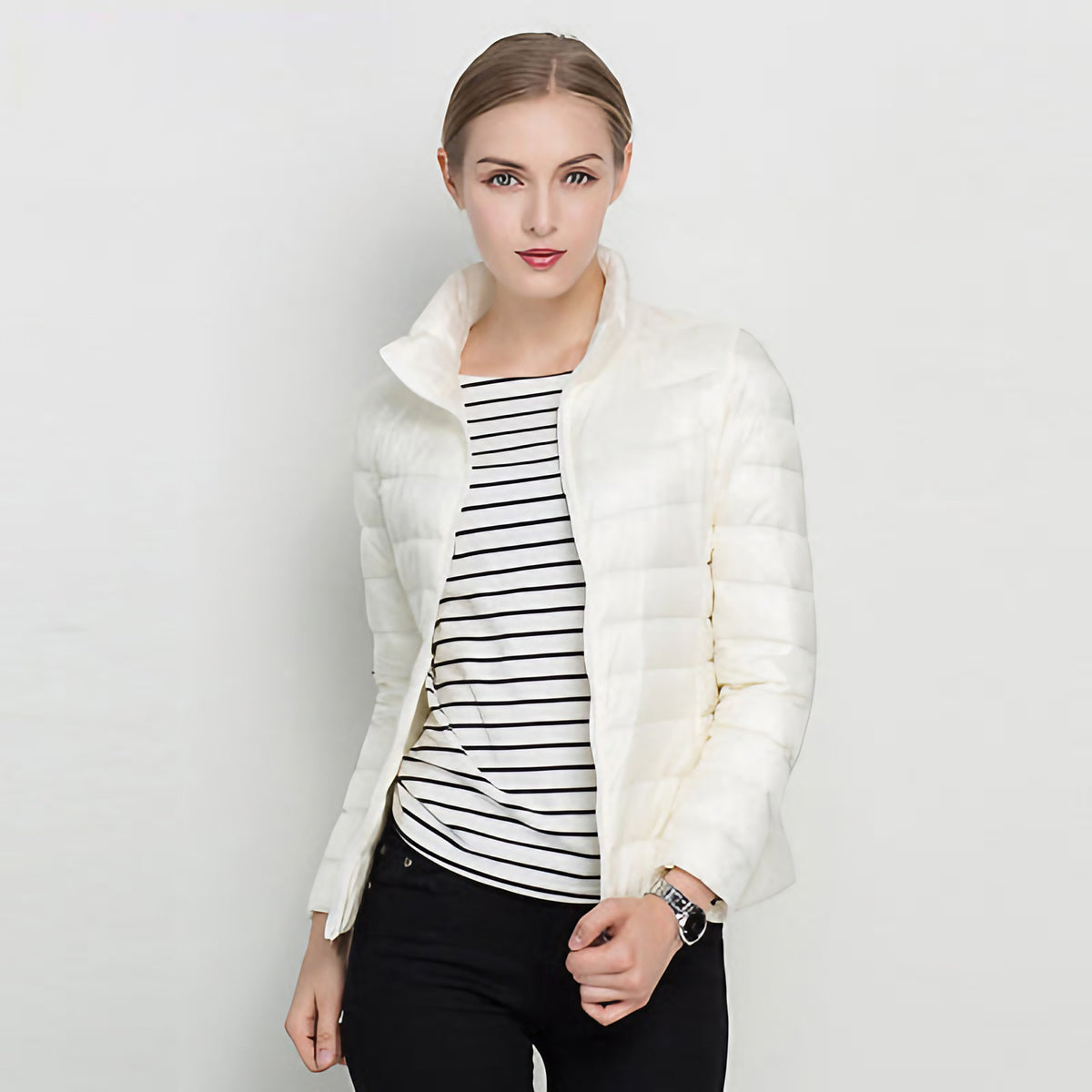 Veste légère imperméable femme à col montant, huit coloris, blanc