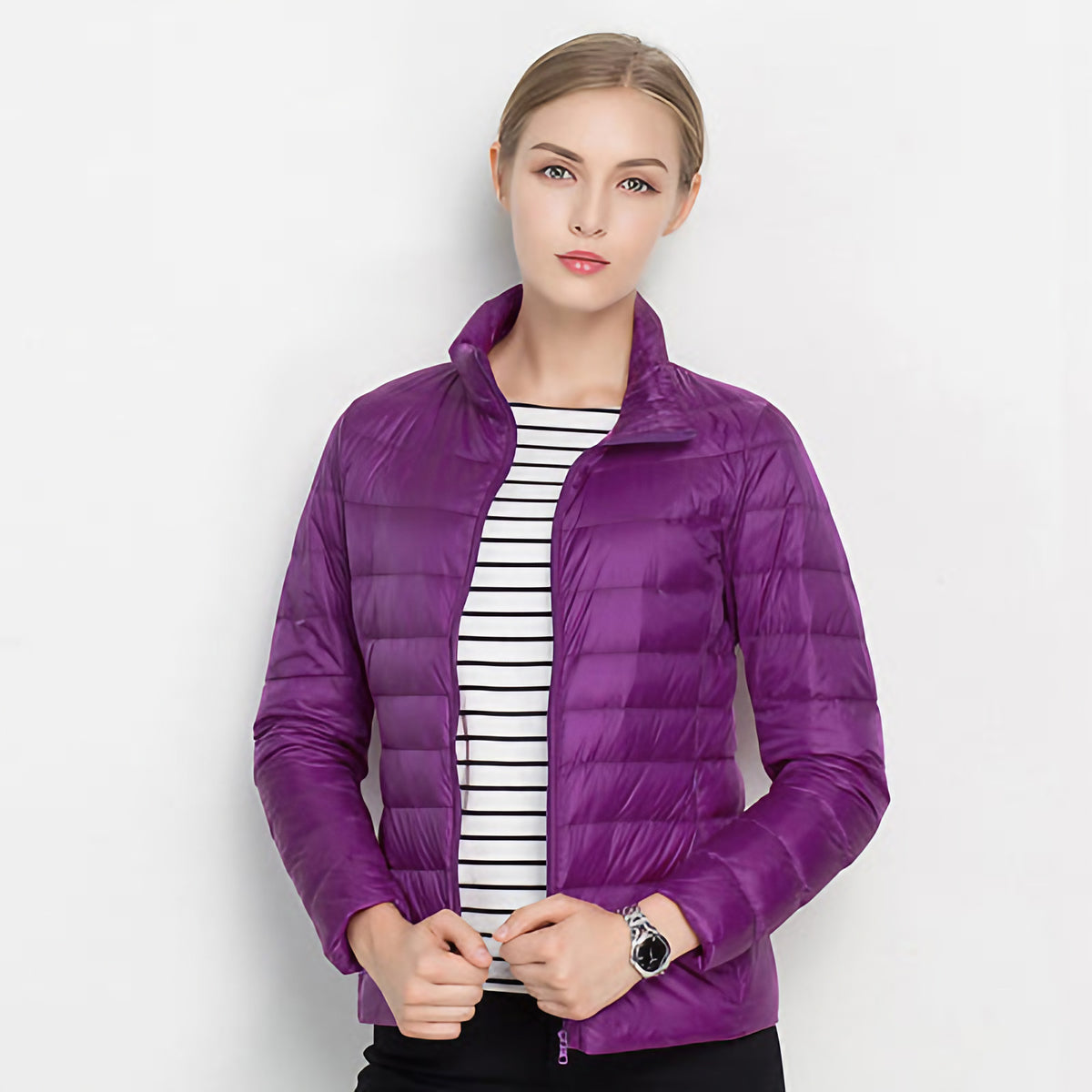 Veste légère imperméable femme à col montant, huit coloris, violet