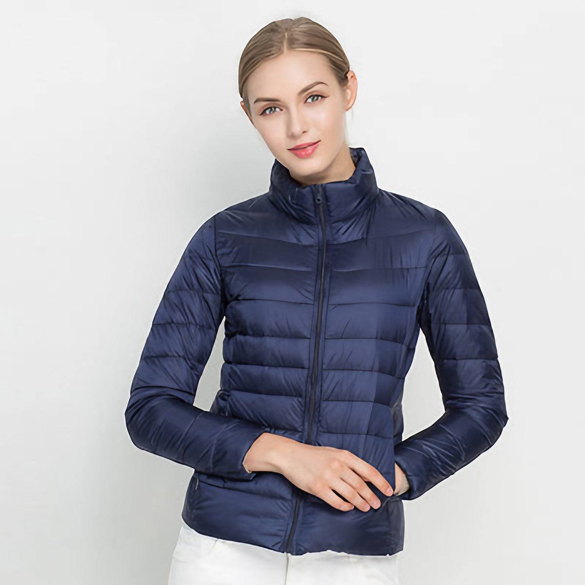 Veste légère imperméable femme à col montant, huit coloris, bleu marine