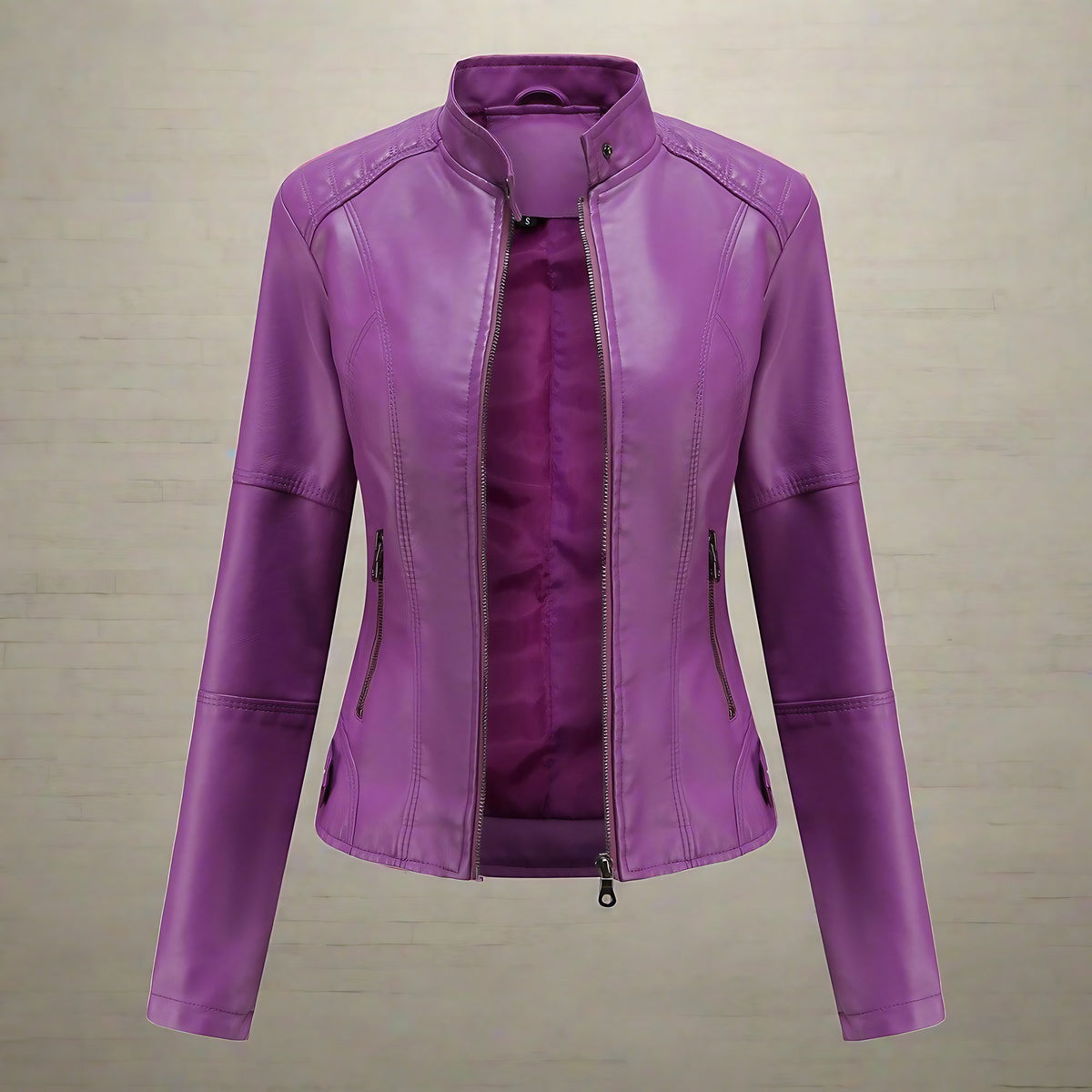 Veste femme zippée à coupe droite, poches à fermeture éclair, mauve