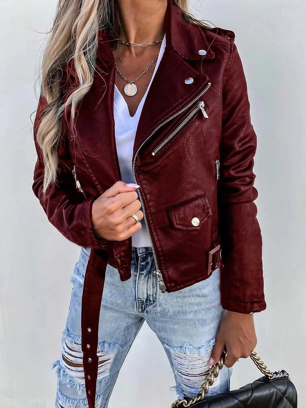 Veste femme coupe ajustée, noir ou rouge, du XS au 3XL, rouge