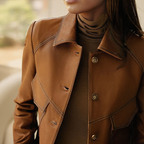 Veste femme marron boutonnée à col marqué et poches
