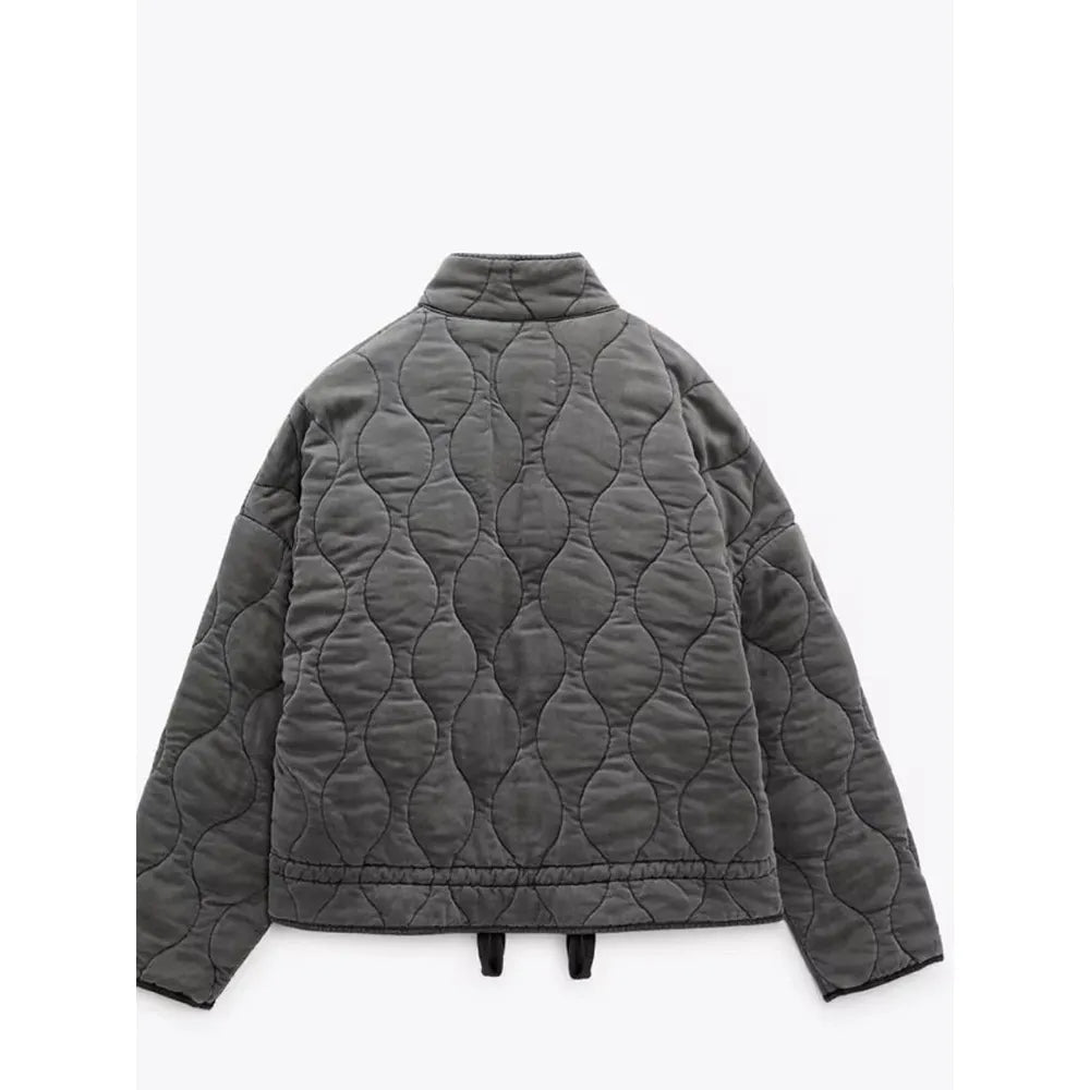 Veste matelassée femme zippée à poches, piqûres arrondies