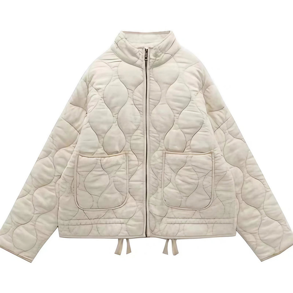Veste matelassée femme zippée à poches, piqûres arrondies, abricot