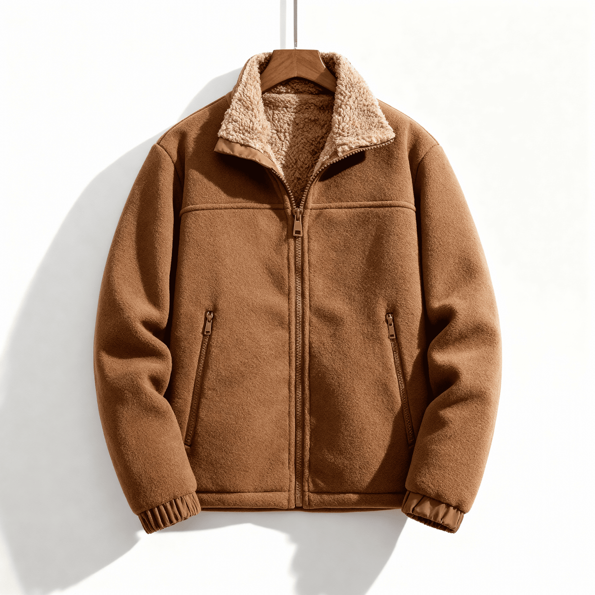 Veste d'hiver homme col montant, poches zippées, quatre coloris, marron